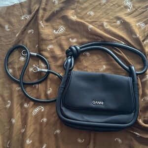 Ganni Black Padded Crossbody Bag with Knotted Strap
